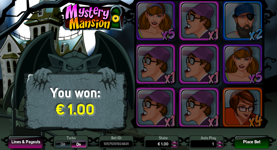 Mystery Mansion Winning Screen