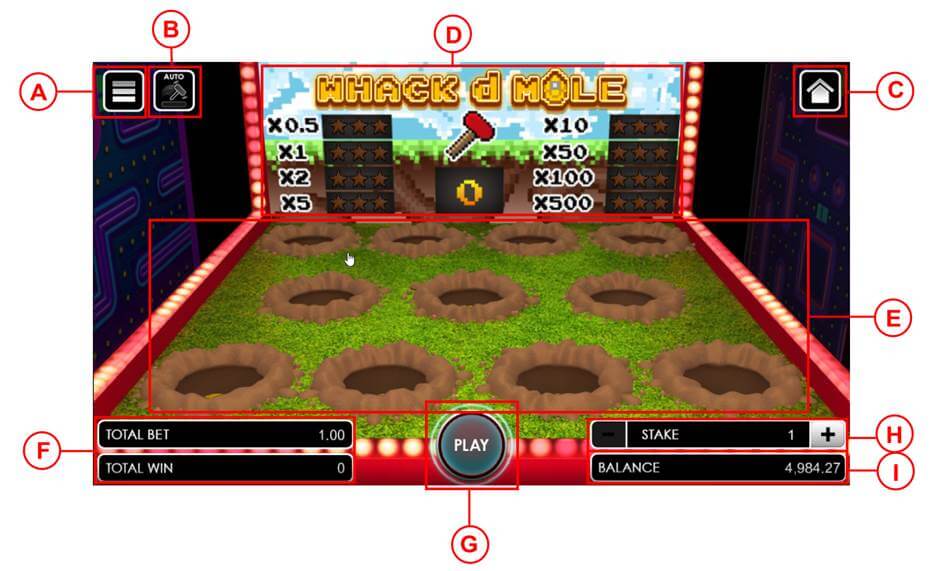 Whack d Mole game user interface