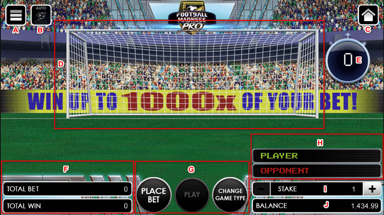 Football Madness Pro Shootout game interface Football Madness Pro Shootout game interface
