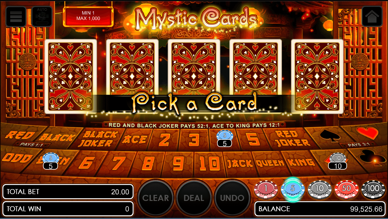 Mystic cards game after clicking Deal Mystic cards game after clicking Deal