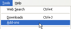 คลิก Tools และเลือก Add-ons ใน Firefox 3