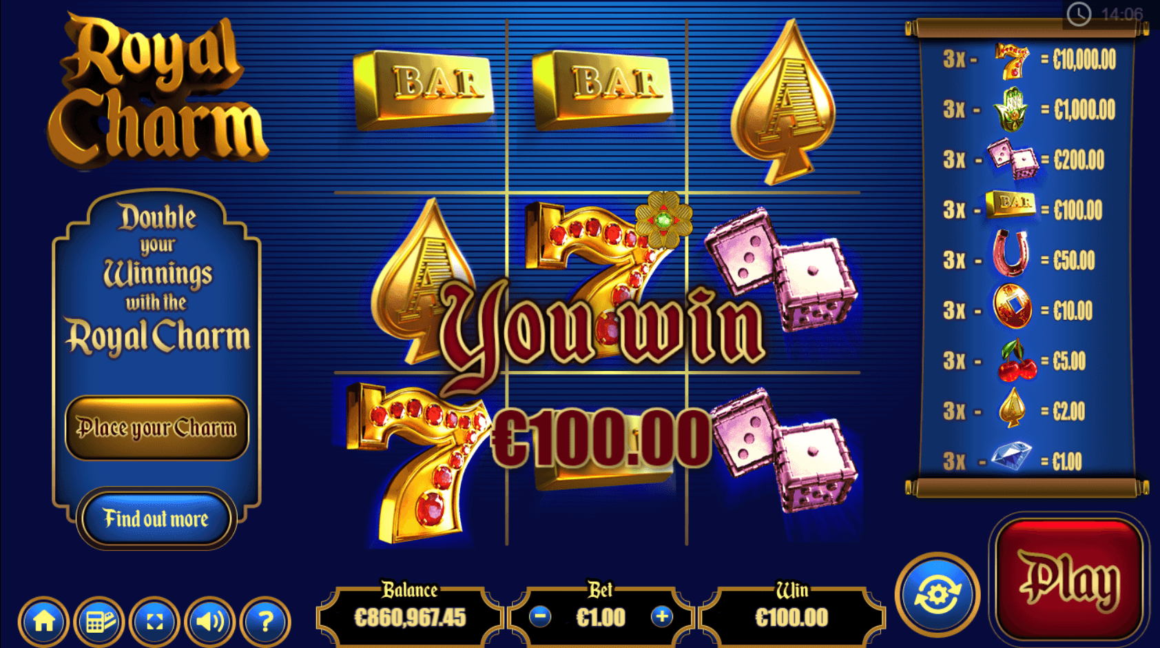 Royal Charm winning screen.png Royal Charm winning screen.png