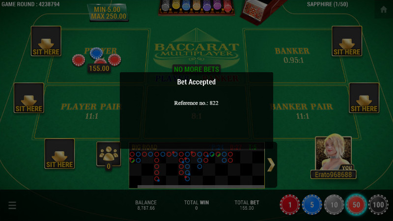 SBOBET Casino Games - Baccarat Multiplayer Bet Accepted